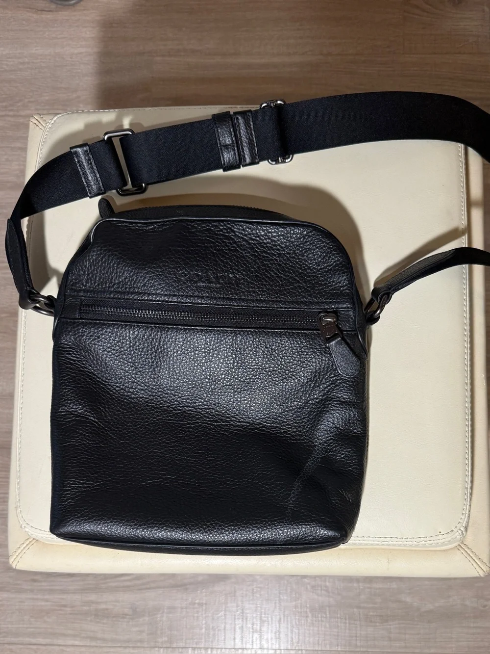 Coach Black Pebbled Leather Crossbody Camera Bag — Silver Hardware